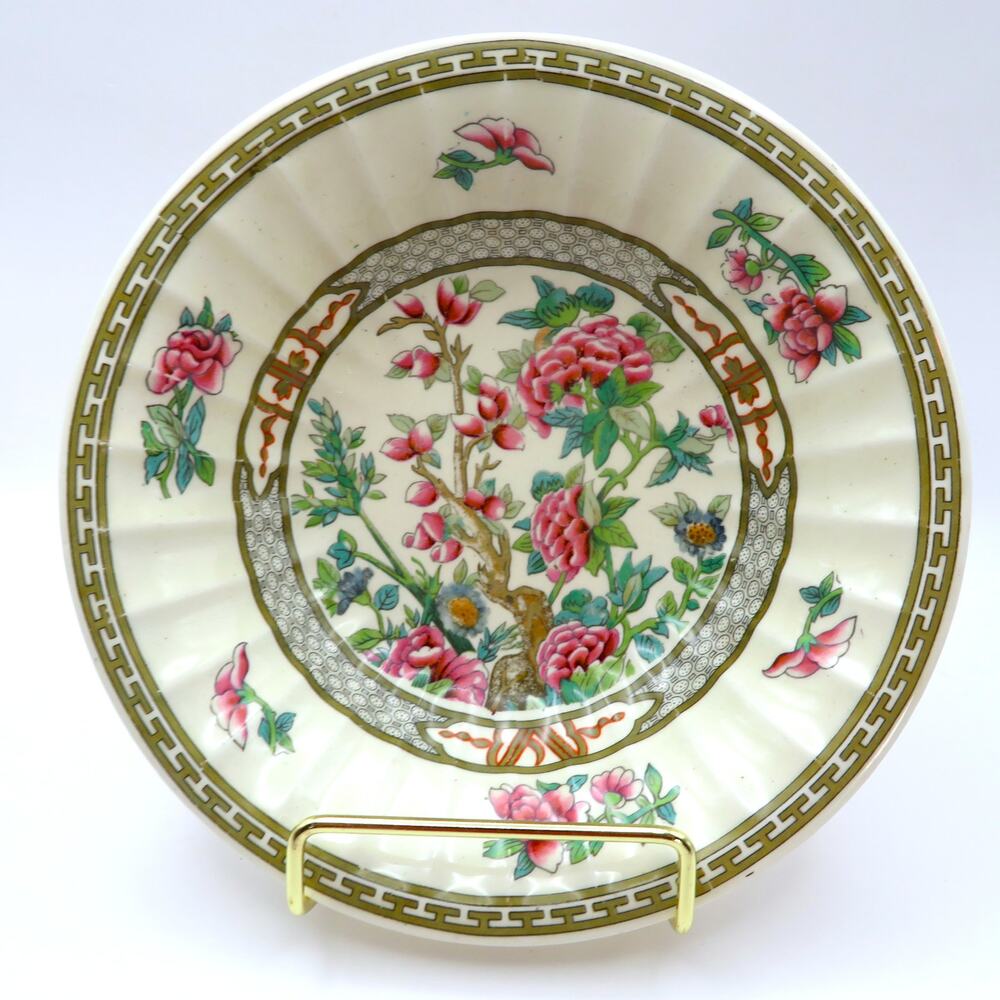 Crown Ducal Indian Tree Porcelain Bowl Floral Green Greek Key England 6.5"